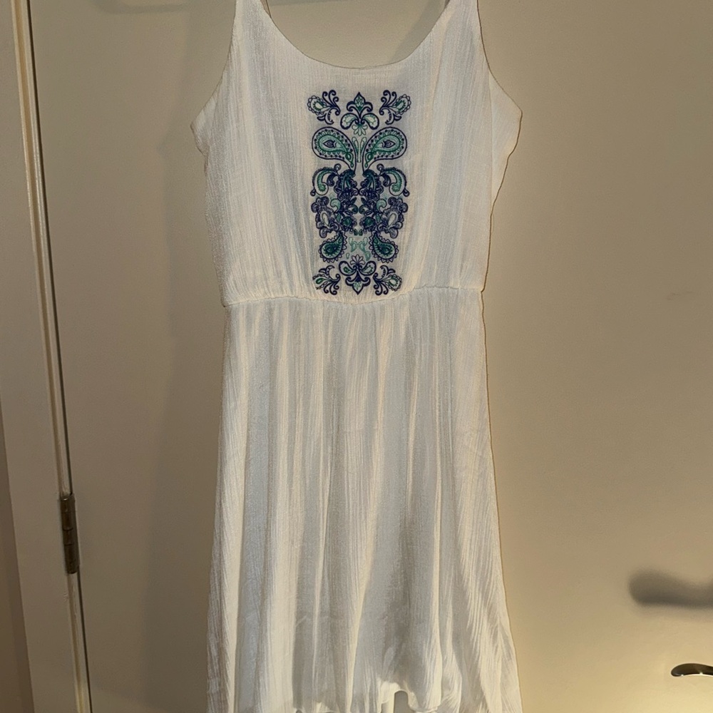 Blue and White Mini Sundress with Spaghetti Straps for Casual Wear